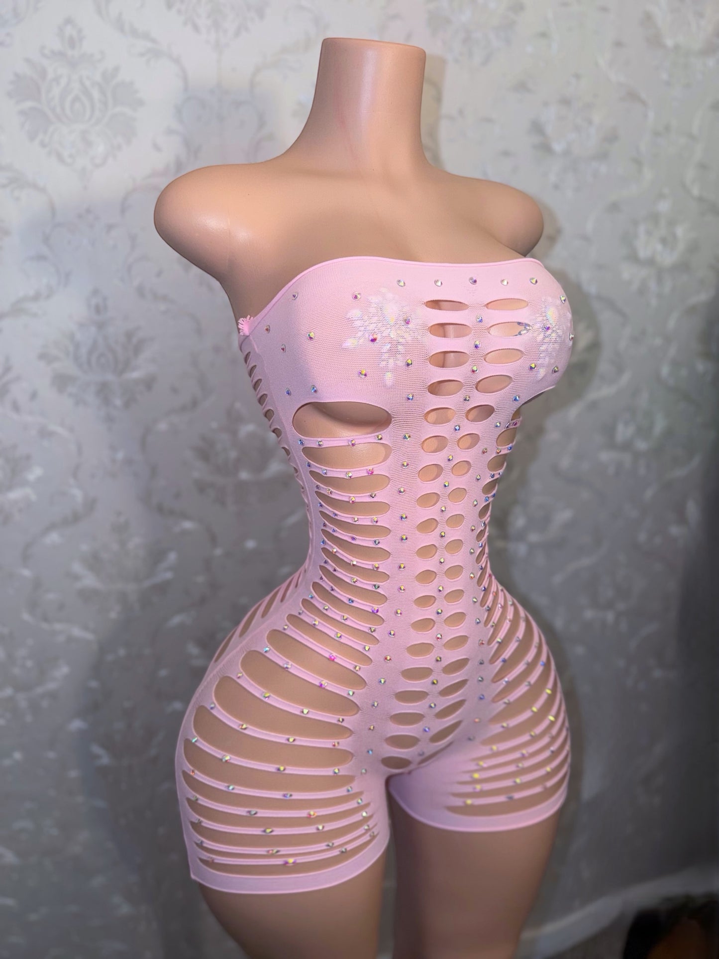 Monique Fishnet Slits Romper Fits S-XL