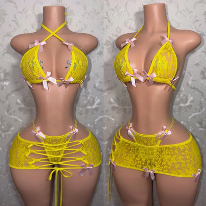 Lemon Squeezy Pastel Yellow Kawaii Lace Skirt Set Fits XS-L