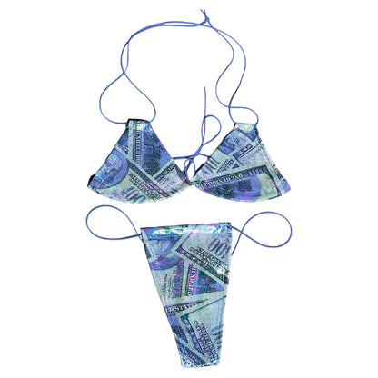 Money Piece — CREAM Collection Holographic and Metallic Money Print Bikini