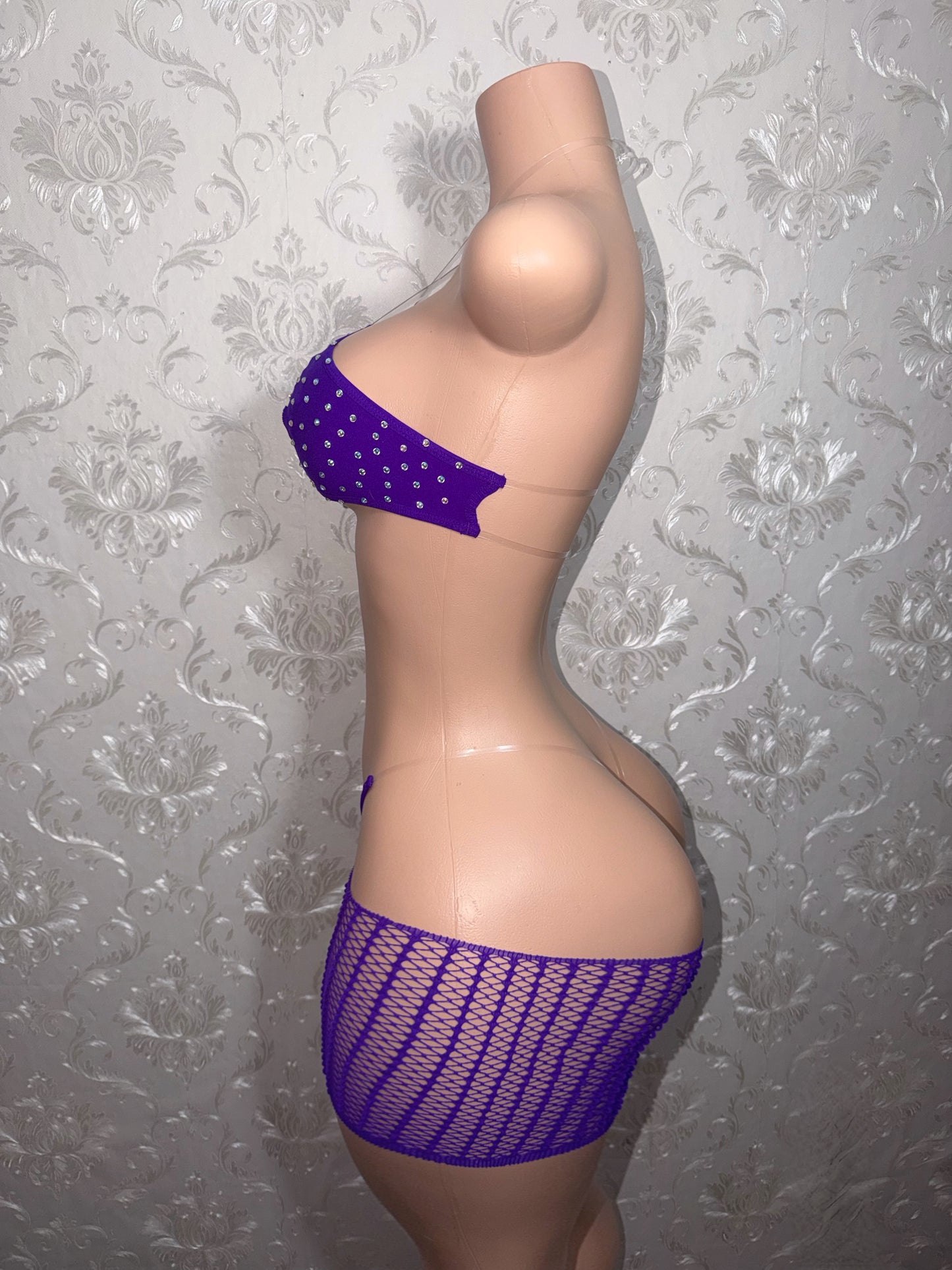 Riyah Diamond Studded Mesh Kini 3 Piece Set