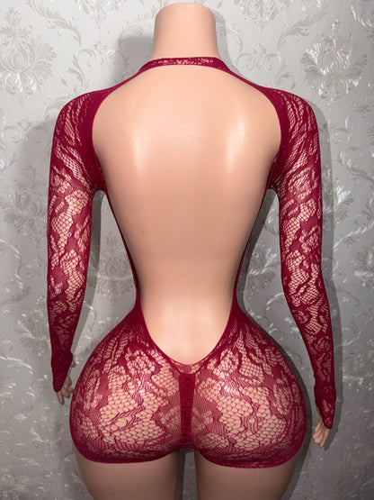 Suriyah Pre-Rolled Sleeve Fishnet Romper Fits XS-L