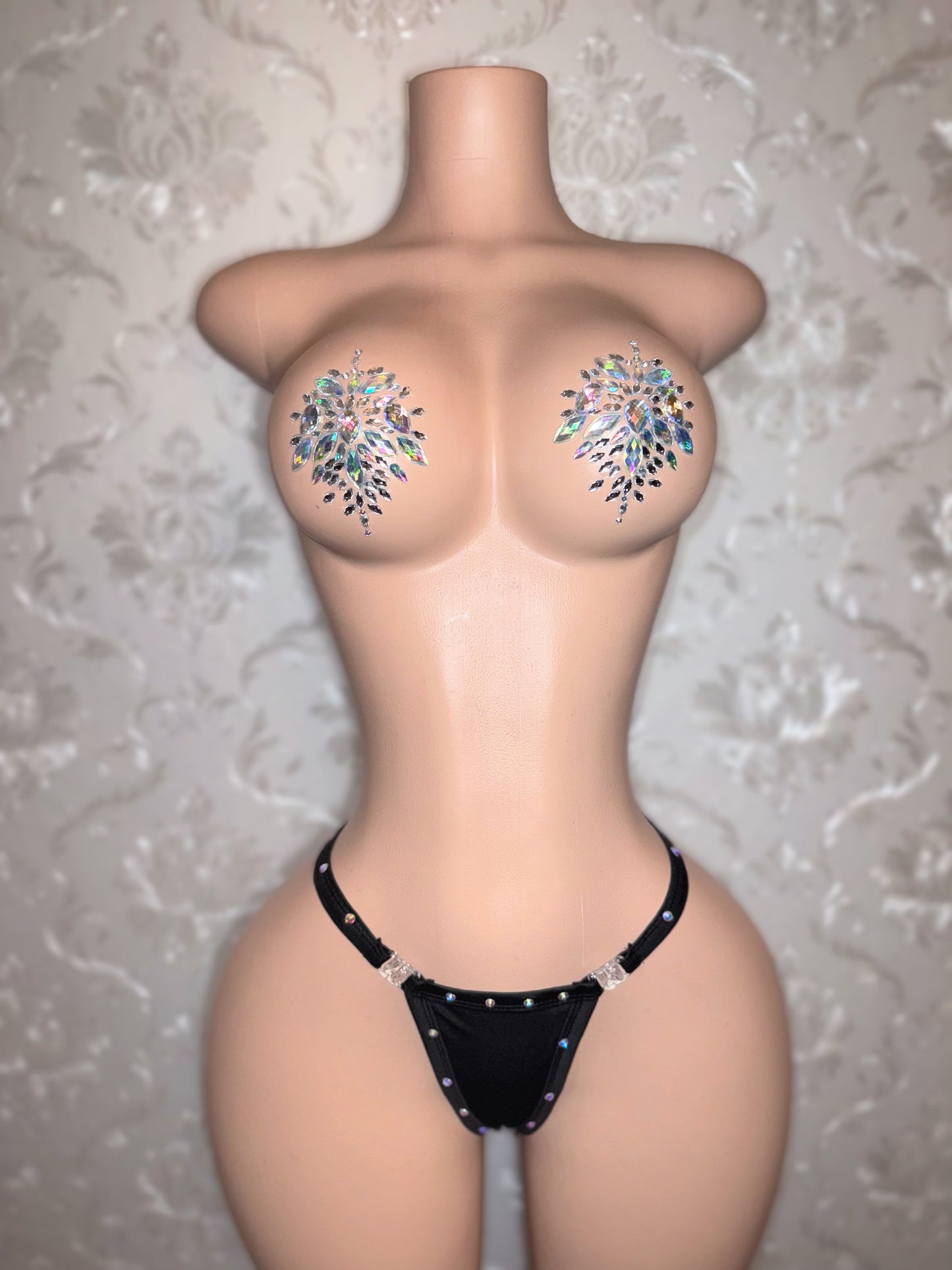 Easy-Clasp Black Rhinestone Thong Fits S-L