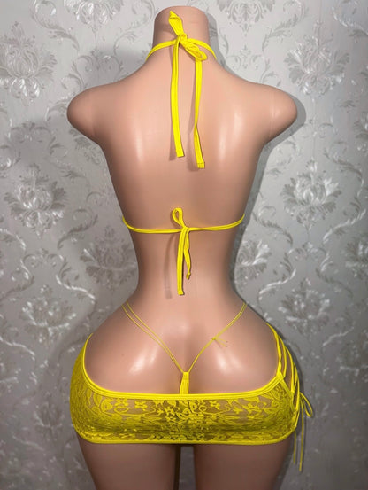 Lemon Squeezy Pastel Yellow Kawaii Lace Skirt Set Fits XS-L