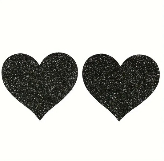 Glitter Pasties - Black Hearts