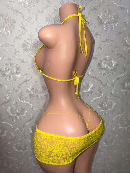 Lemon Squeezy Pastel Yellow Kawaii Lace Skirt Set Fits XS-L