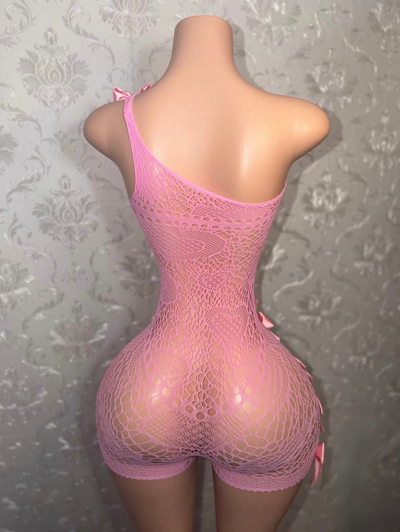 Jaidyn 2 Lace Fishnet Romper with Bows Fits XS-L