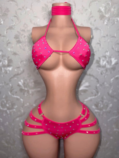 Georgia Peach 2.0 + Teyana Fishnet Dress 3 Piece Set Fits S-M