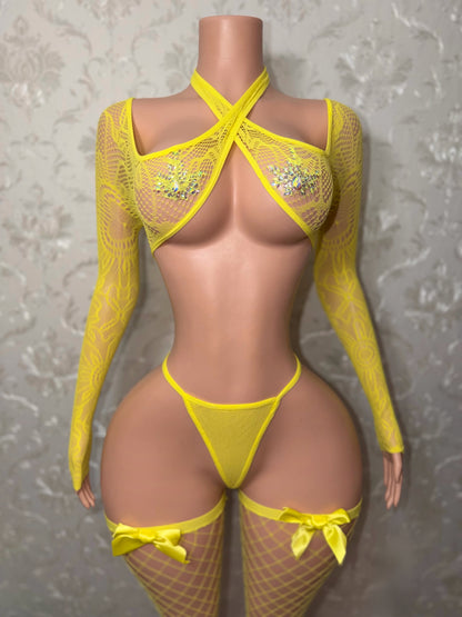 Venus 3 Piece Fishnet Set with Stockings Fits XS-L