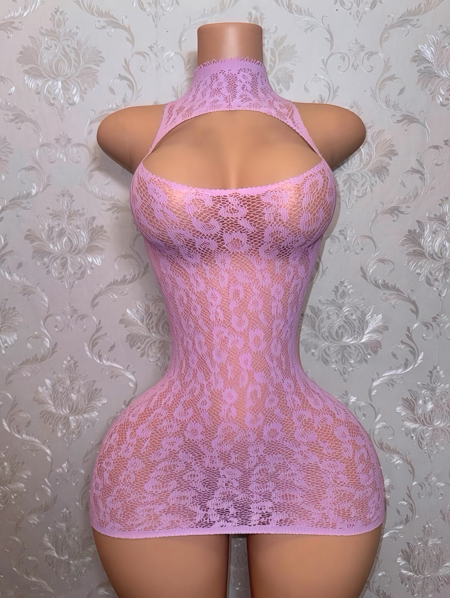 Royalty Plain Cheetah Fishnet Dress Fits XS-L