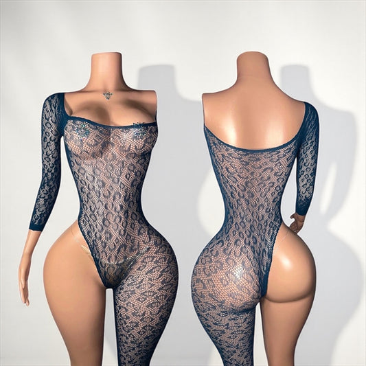 Bernice Cheetah Asymmetrical Fishnet Jumpsuit