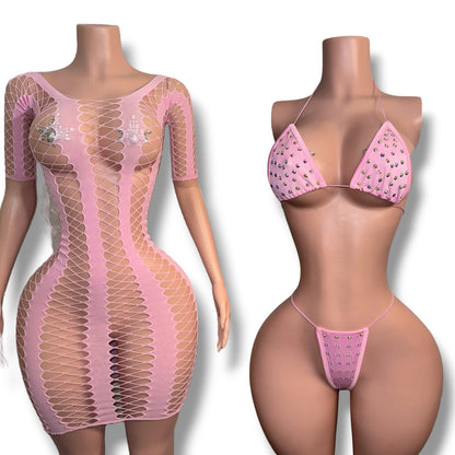 Giana Fishnet Set Dress and Bikini