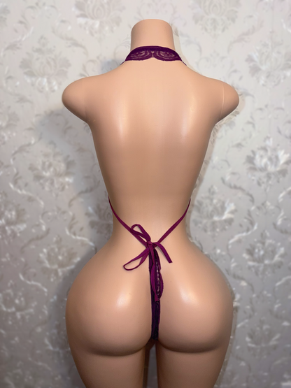 Enchanted Plum Lace Crotchless Teddy Fits XS-L