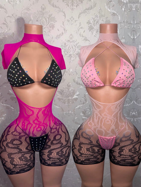Hurricane Two Tone Ombre Romper + Bikini 3 Piece Set Fits XS-L