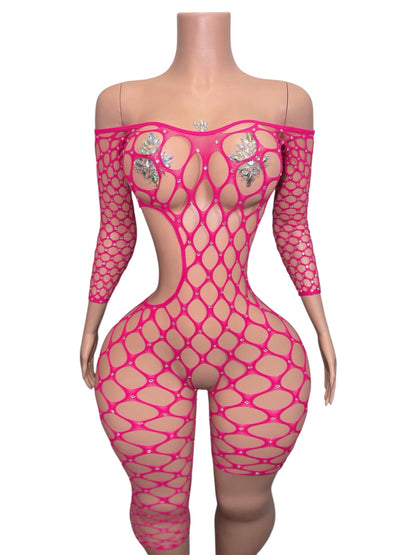 Tasia Rhinestone Crotchless Fishnet Bodystocking Fits XS-L C