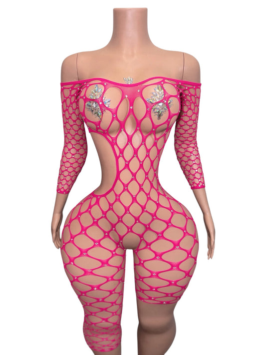 Tasia Rhinestone Crotchless Fishnet Bodystocking Fits XS-L C