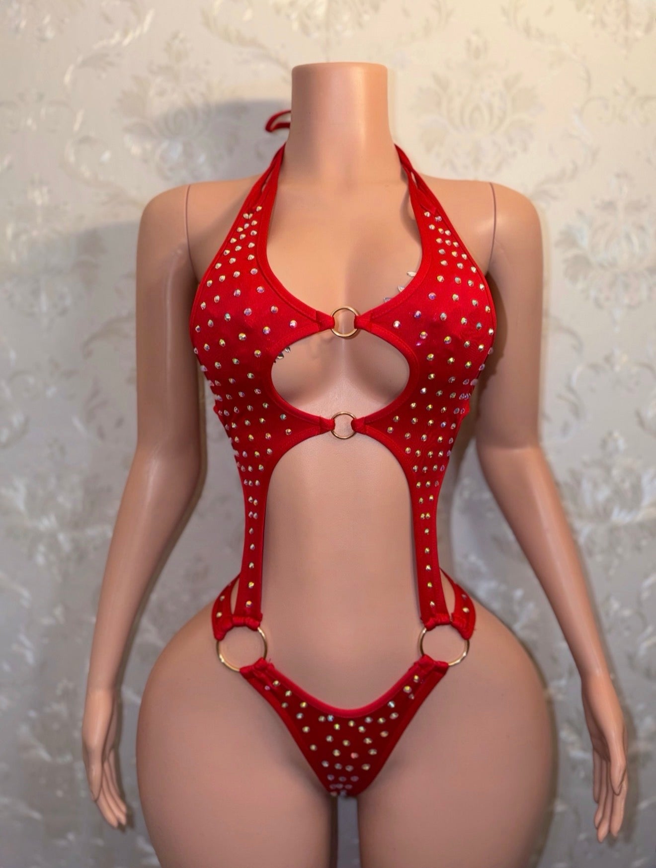 Shadé Rhinestone One Piece Optional Fishnet Set Fits XS-M