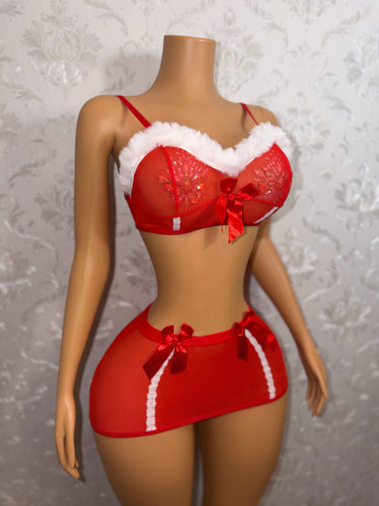 Put A Bow On It Fur Trim Skirt Set