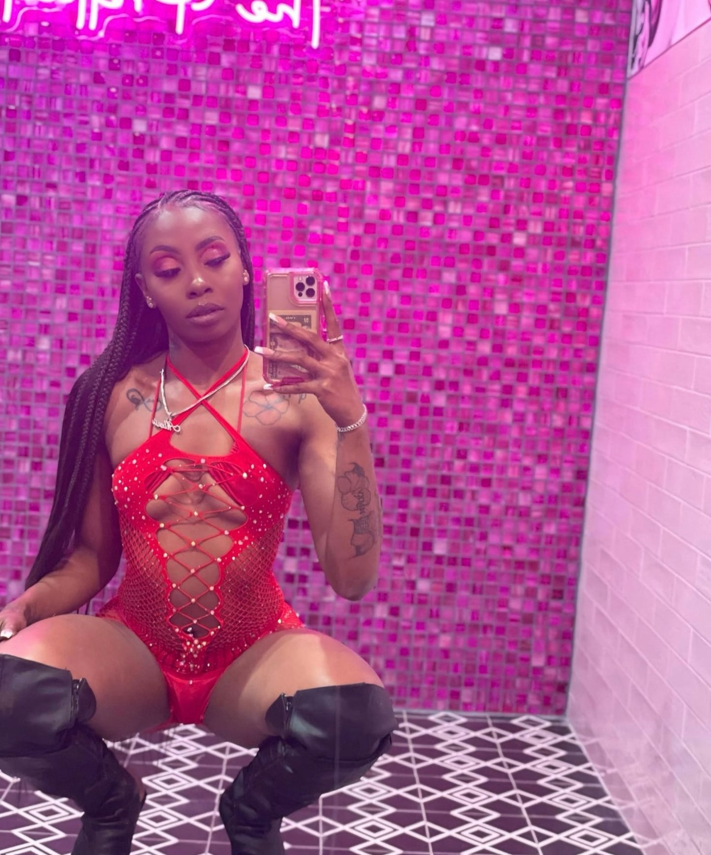 Divine Fishnet Rhinestone Romper XS-M