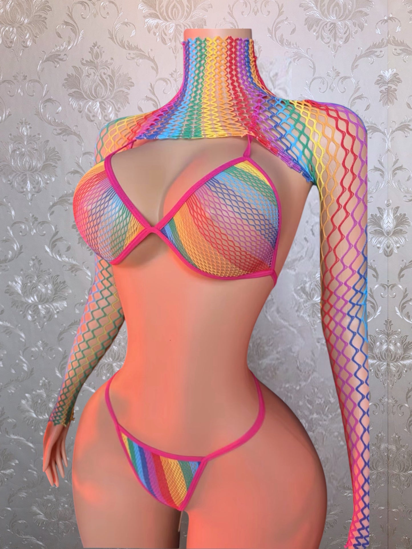 Rainbow Meshkini — 3 Piece Set with Shawl Fits XS-L