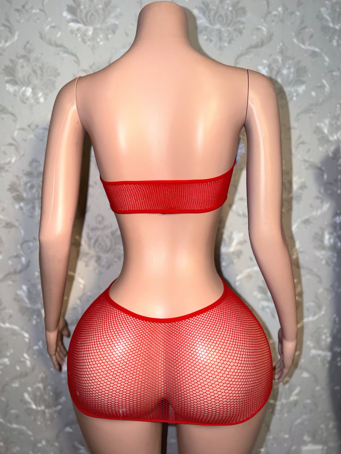 Slay Bellz — Holiday Fur Lined Fishnet Dress Fits XS-L