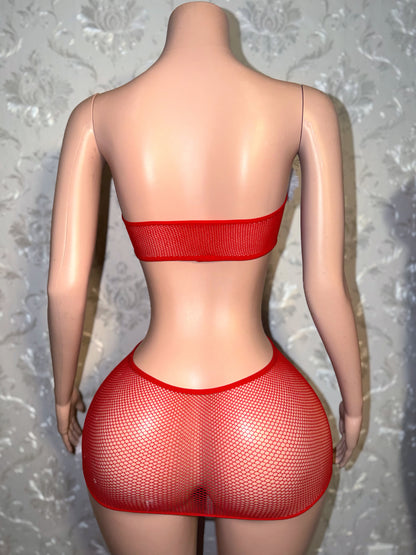 Slay Bellz — Holiday Fur Lined Fishnet Dress Fits XS-L