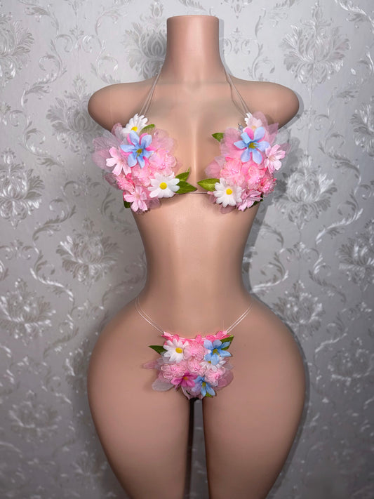 Petal Pusher 3D Floral Bikini Optional Fishnets