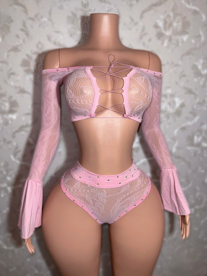 Carolina — High Waisted Fishnet Lace Set With Stones Fits S-L