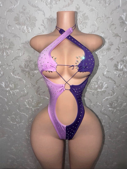 Harlie Lilac Two Tone One Piece Optional Cutoff Fishnets Fits S-L