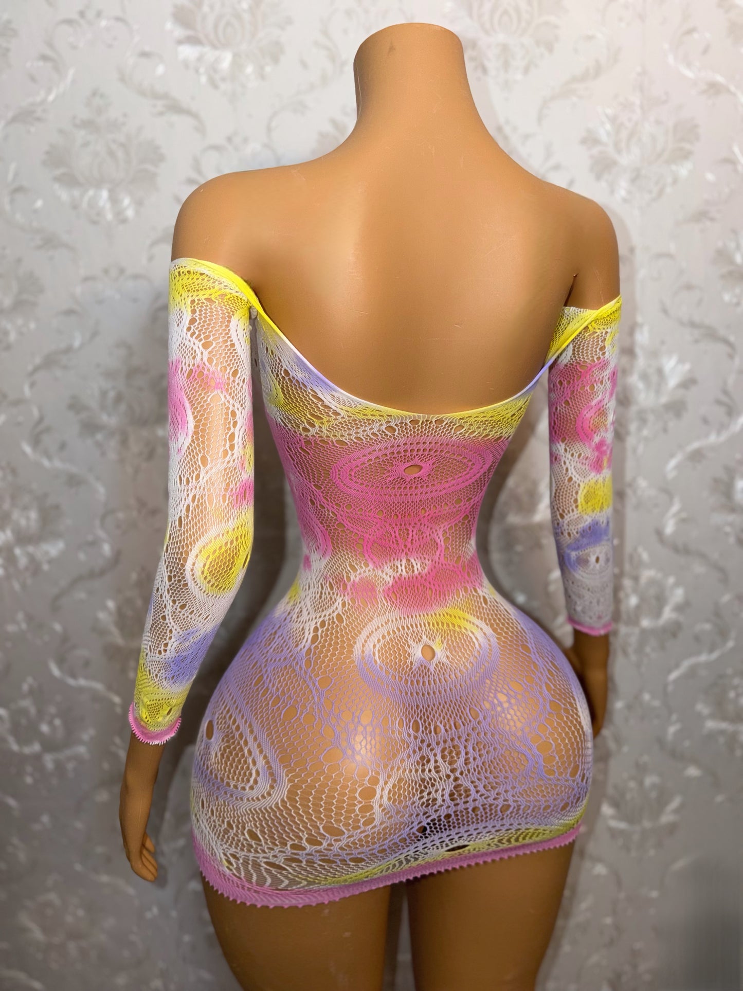 Eye of the Tiger Off Shoulder Fishnet Dress Fits XS-L