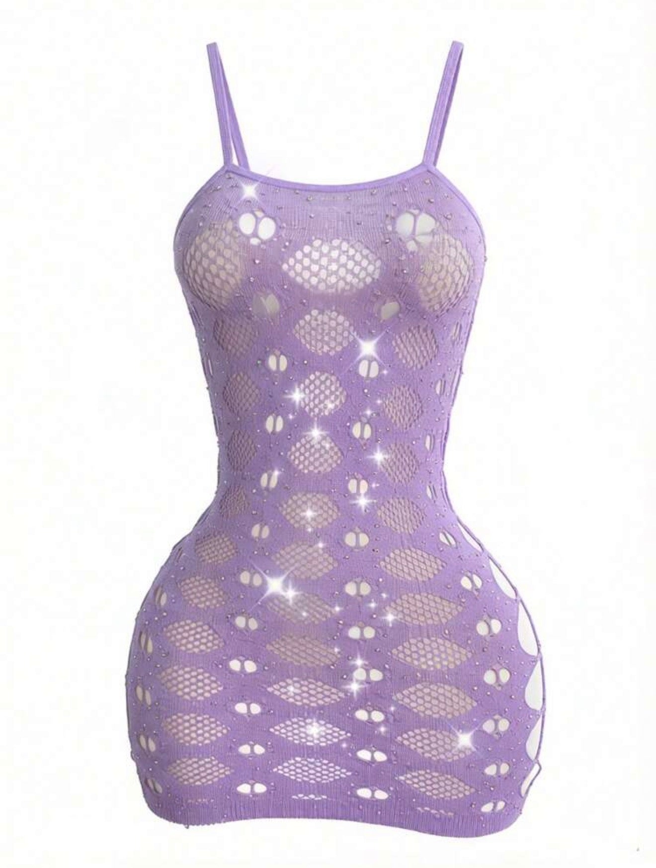 Hera Rhinestone Diamond Eyelet Fishnet Dress Fits XS-L