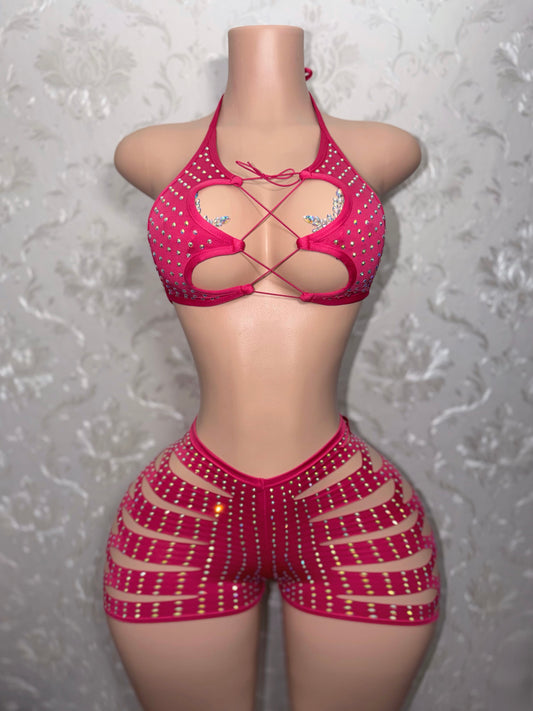 Magenta Valentina Slit Shorts Set Fits S-L
