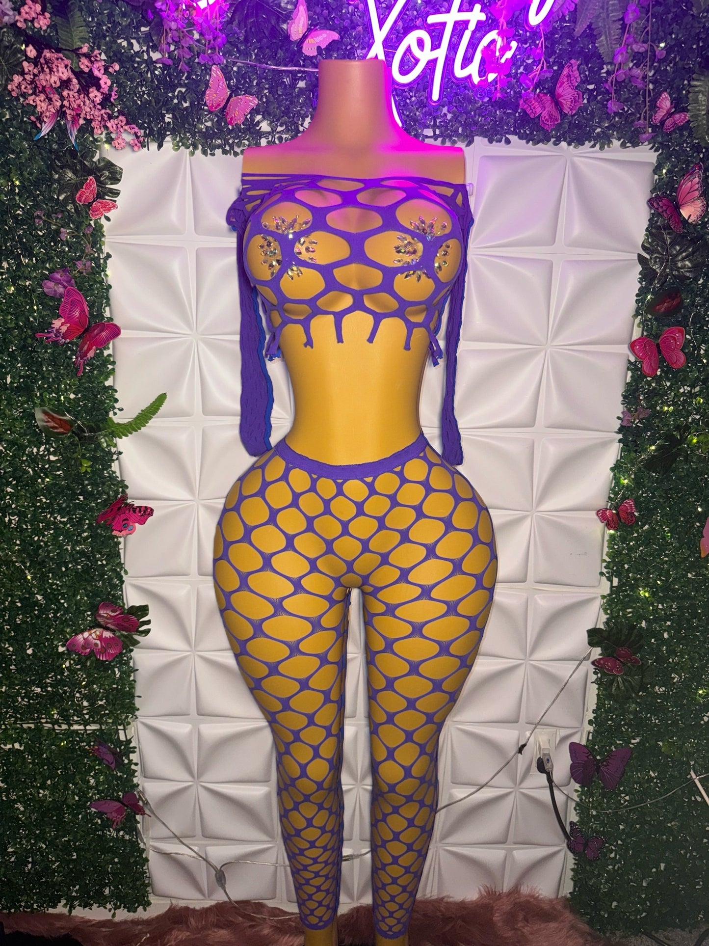 Stella Pothole Fishnet 2 Piece Legging Set Fits XS-L