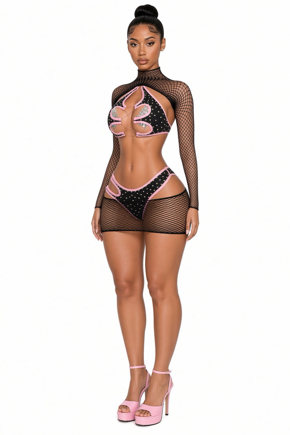 Mamacita Rhinestone 4 Piece Bikini & Fishnet Set
