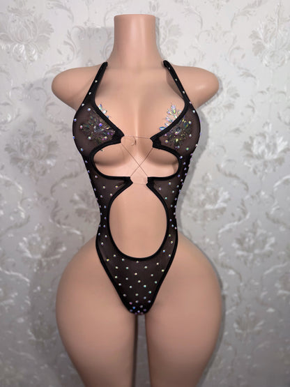 Mesh Startender Rhinestone One Piece