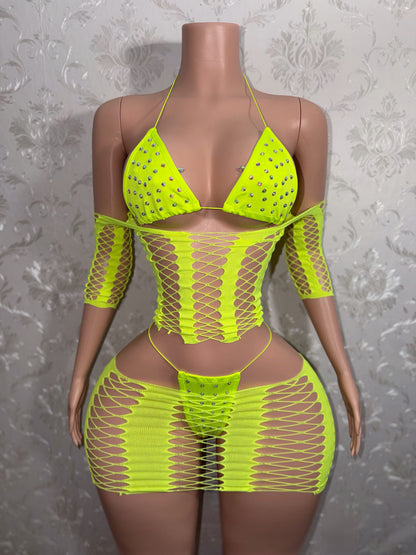 Karma Electra 4 Piece Fishnet Skirt Set Fits XS-L
