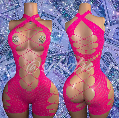 Miami Nightz — Bedazzled Lace Romper