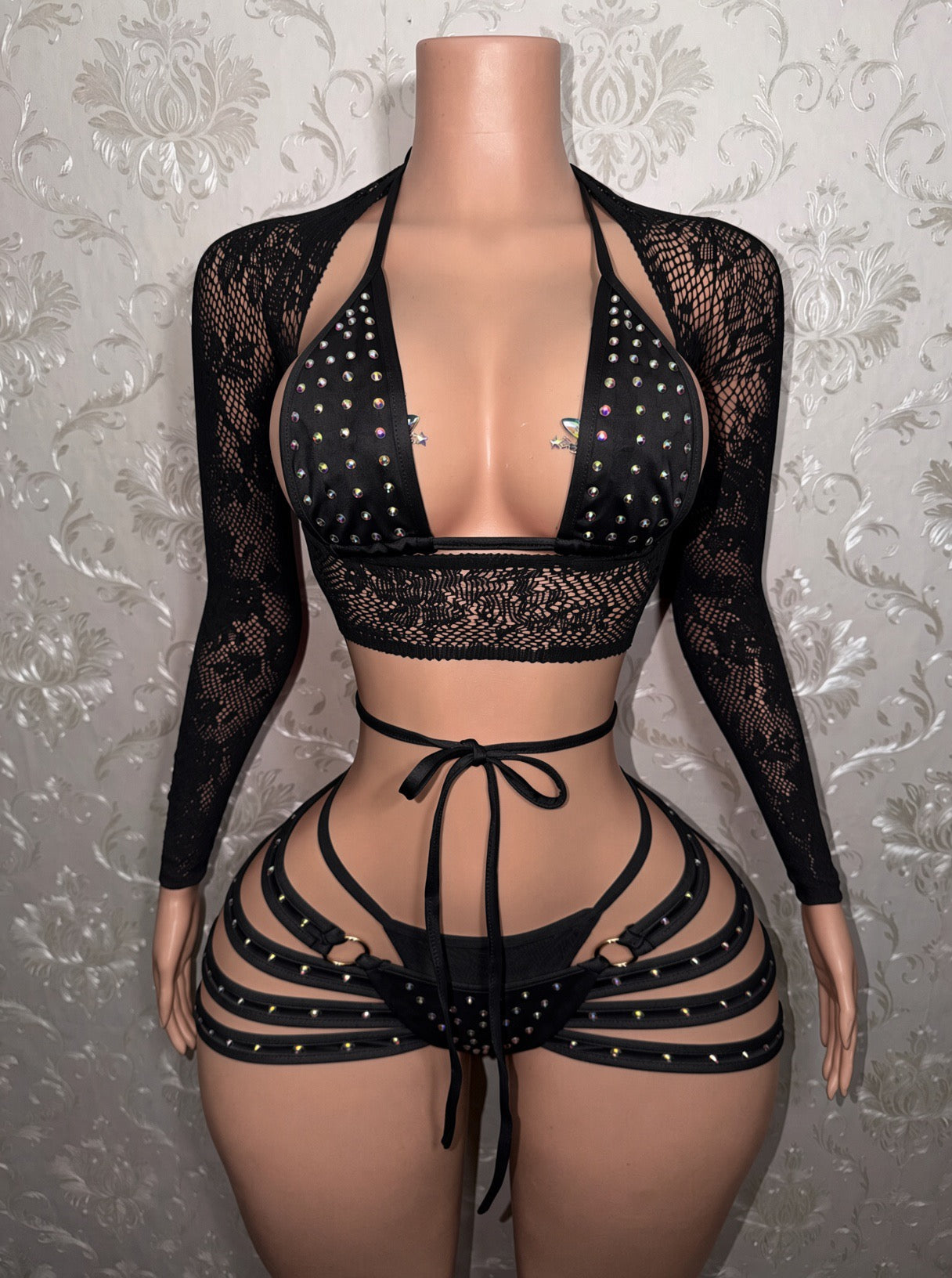 Georgia Peach Kawaii Fishnet 4 Piece Shorts Set Fits XS-M