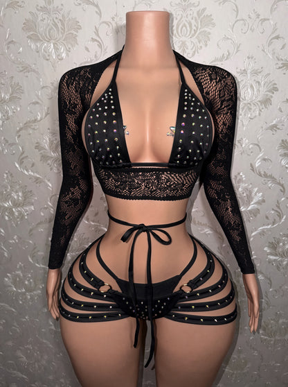 Georgia Peach Kawaii Fishnet 4 Piece Shorts Set Fits XS-M