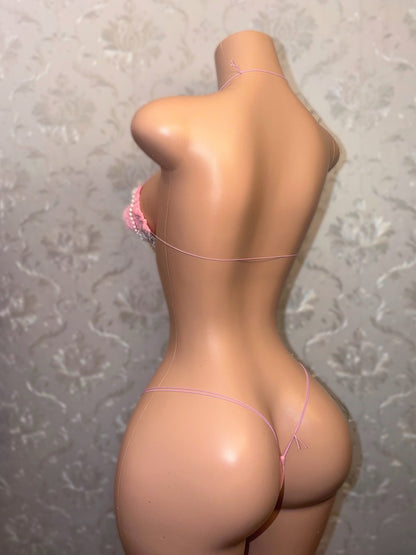 Paris Velour Ruffle Lace Trim Bandeau Bikini Set