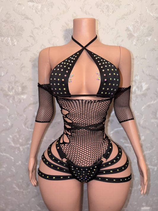 Georgia Peach + Teyana Fishnet Dress 3 Piece Set Fits S-L