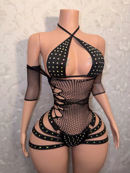Georgia Peach + Teyana Fishnet Dress 3 Piece Set Fits S-L
