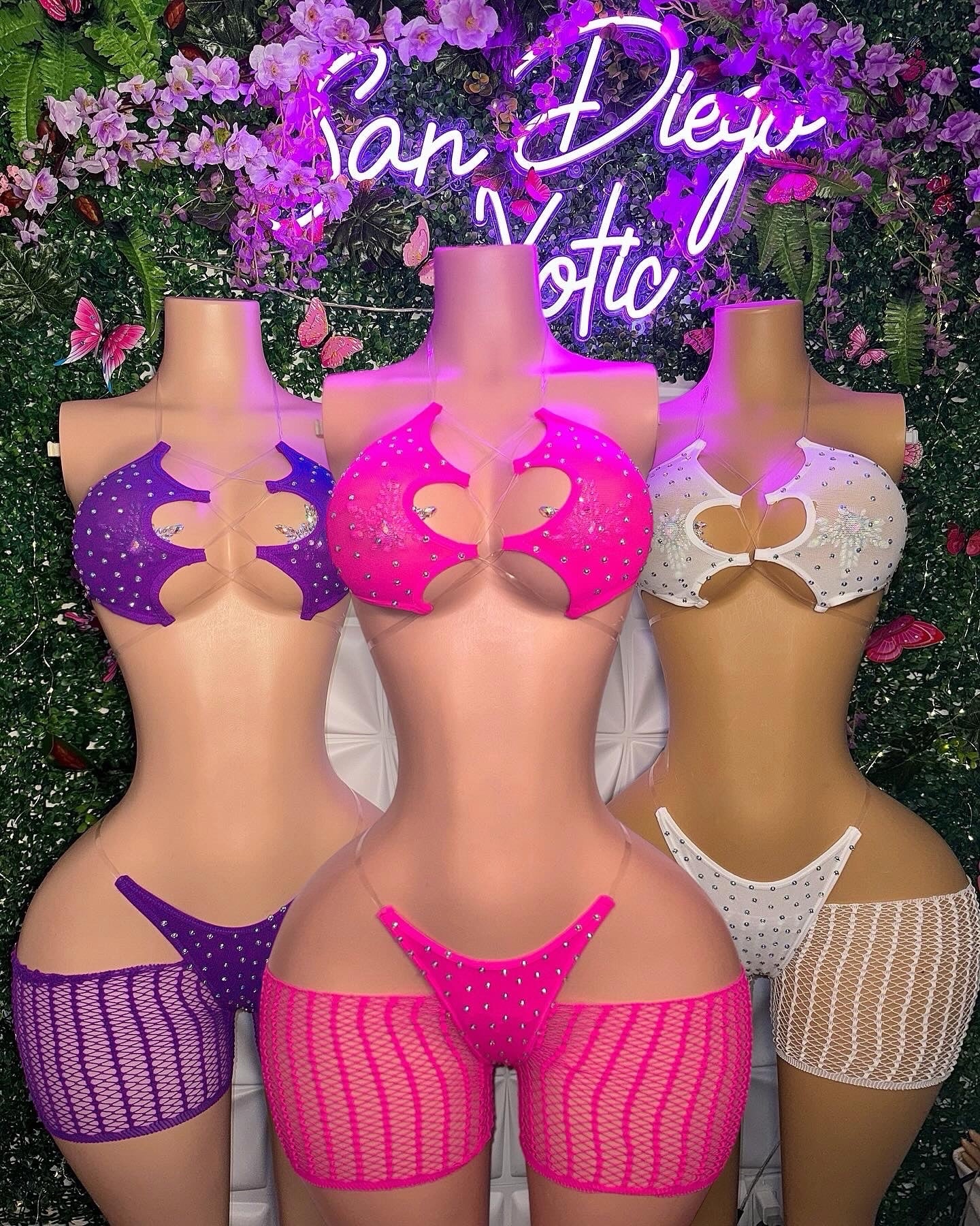Riyah Diamond Studded Mesh Kini 3 Piece Set