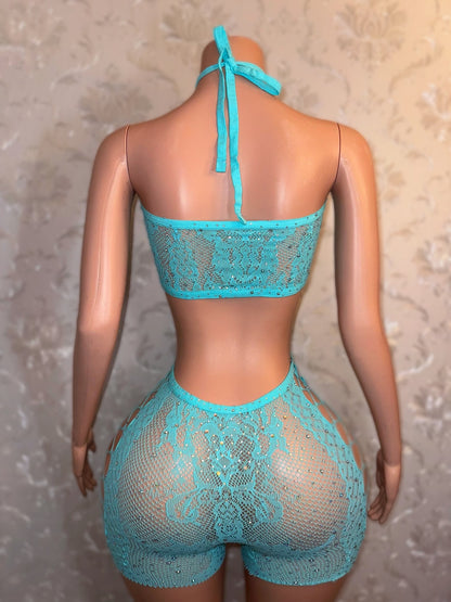 Splash Fishnet Lace Romper Fits Curvy M-XXL