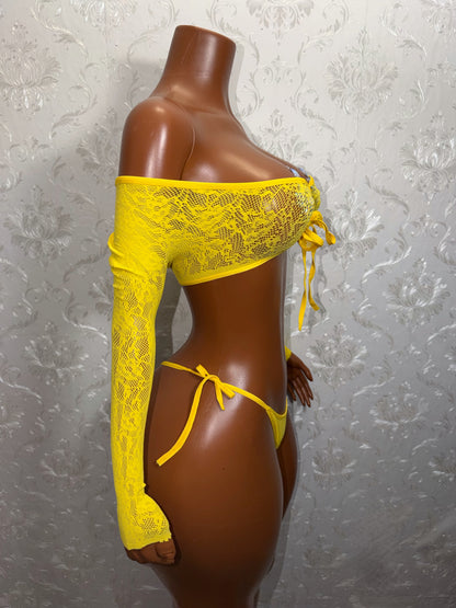 Venus Fishnet 2 Piece Long Sleeve Top and Thong Fits S-XL