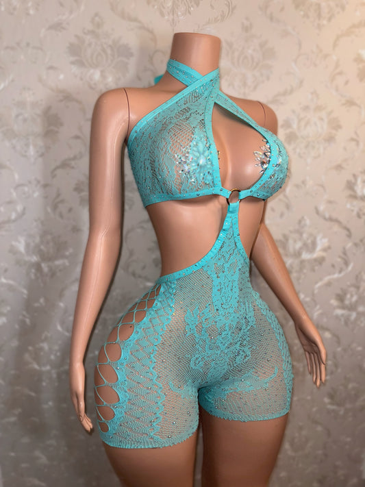 Splash Fishnet Lace Romper Fits Curvy M-XXL