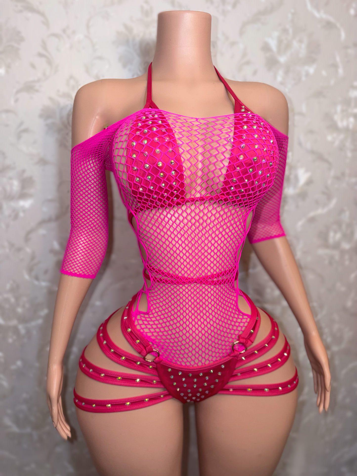 Georgia Peach + Teyana Fishnet Dress 3 Piece Set Fits S-L