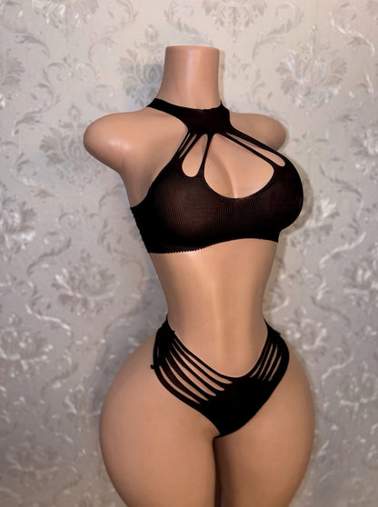Misty 2 Piece Mesh Bra and Thong Set Fits XS-L