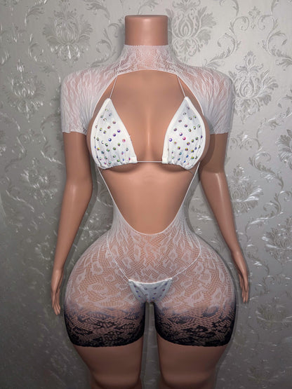 Holy Smokes Two Tone Ombre Cheetah Romper + Bikini 3 Piece Set Fits S-L