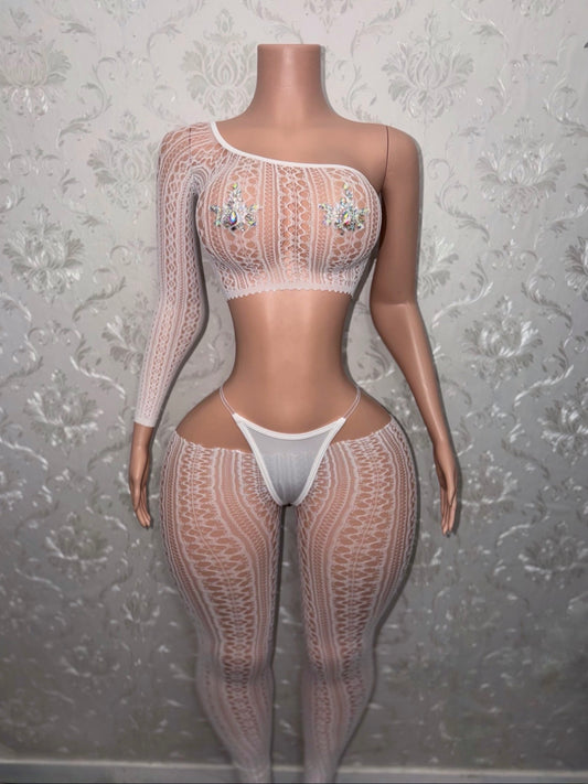 Leila Mandala 3 Piece Fishnet Cut Off Leggings Set Fits XS-L