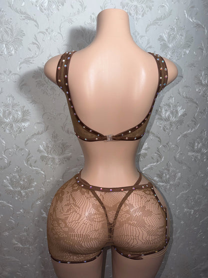 Daisy Dukes Reversible Clasp Top Fishnet 3 Piece Shorts Set Fits S-M